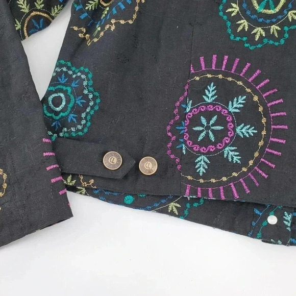 Carole Little Petite Embroidered Linen Jacket Black Size PM - Picture 10 of 13